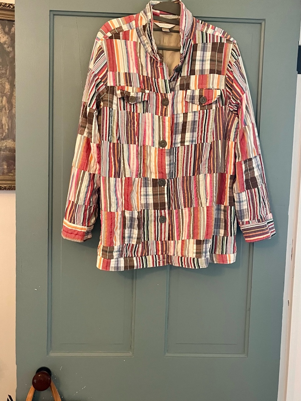 CJ Banks Multi-Color Patchwork Striped Cotton Jacket